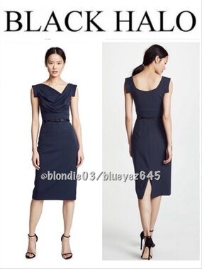 Black Halo iconic eclipse blue Jackie O Belted Dress 8
